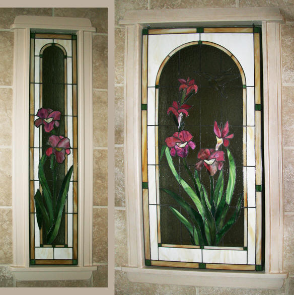 "Day Lilies"  2  copper foiled glass panels