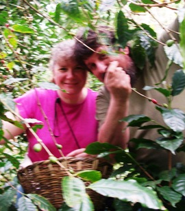 Pam & James picking coffee
                    in La Corona, Nicaragua 2012