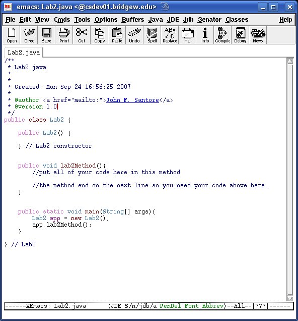 xemacs showing the file to edit.