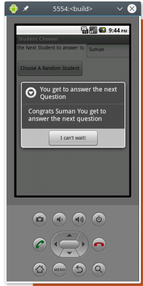 the look of my app after the apps chooses a student