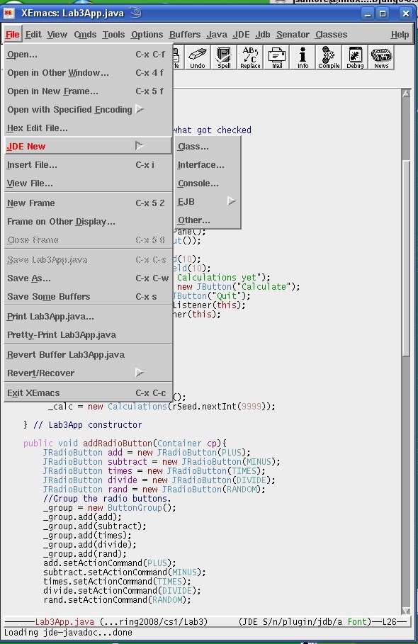using xemacs and jde to create a new java class file