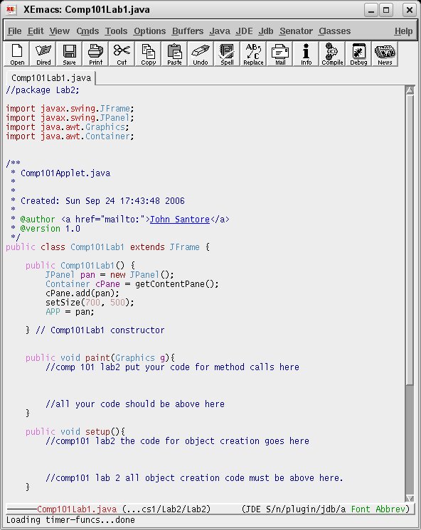 xemacs with Comp101Lab1.java open