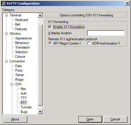 selecting forward X11 connections